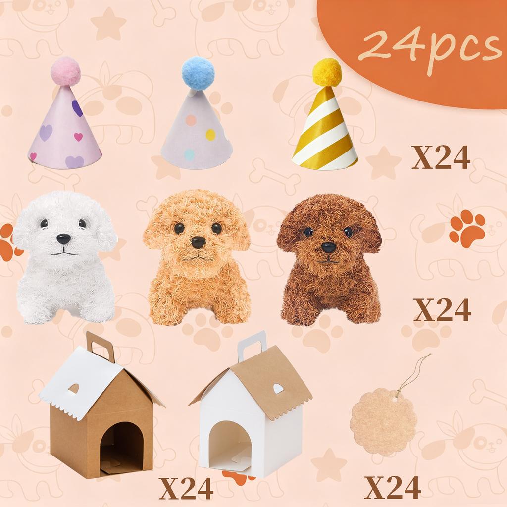 6-36 Pcs 4.7Inch Puppy Stuffed Animals Bulk with Hat Card Paper Boxes Adopt A Puppy Party Favors Kids Stuffed Dogs Birthday Gift