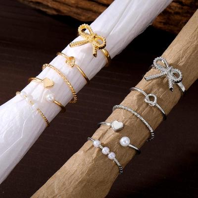 Koreanischer einfacher Ring, luxuriöser Party-Charm, offener Ring, Schleife, Liebesring, Mädchen, süßes Geschenk, Charm-Schnitzring-Set