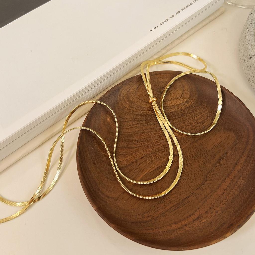 316L Stainless Steel New Fashion Fine  134cm Pull Adjusting Charm Flat Snake Chain Choker Necklaces Pendants For Women
