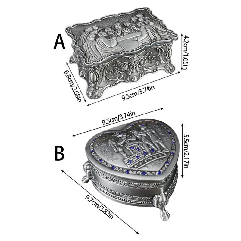 Antique Inspired Metal Jewelry Case With Egyptian Floral Designs Secure Storage for Earrings Rings Necklaces
