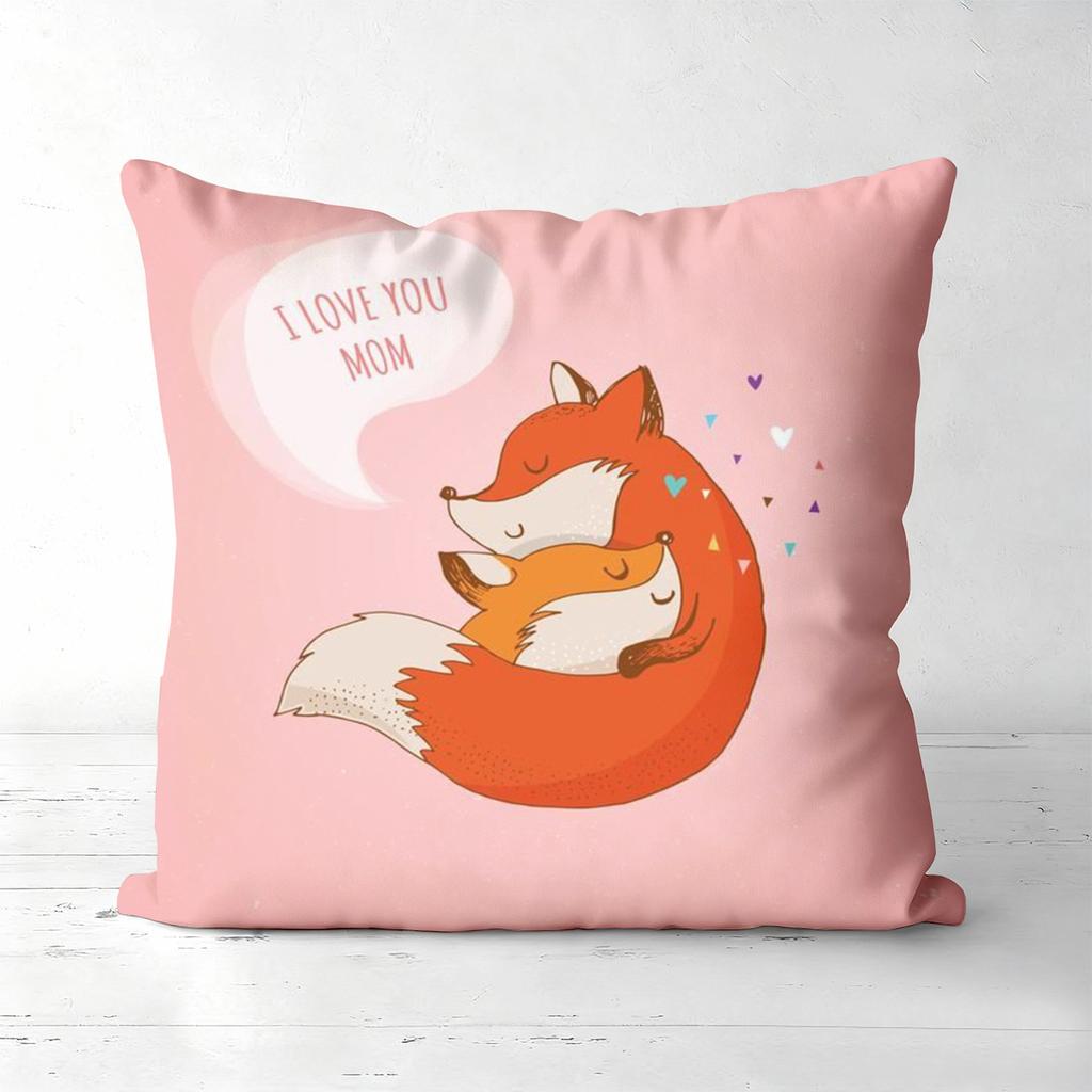 Cute Fox Pillow Covers I Love You Mom Valentine Polyester pillowcase, sofa decorative cushion cov Headboard Pillow