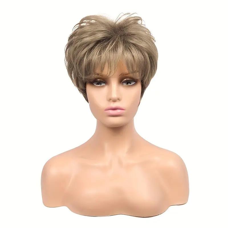 Ladies Layered Wig With Bangs Short Blonde Brown Linen Wigs for Women Synthetic Hair Daily Cosplay Party Wig Heat Resistant Fibre Wig