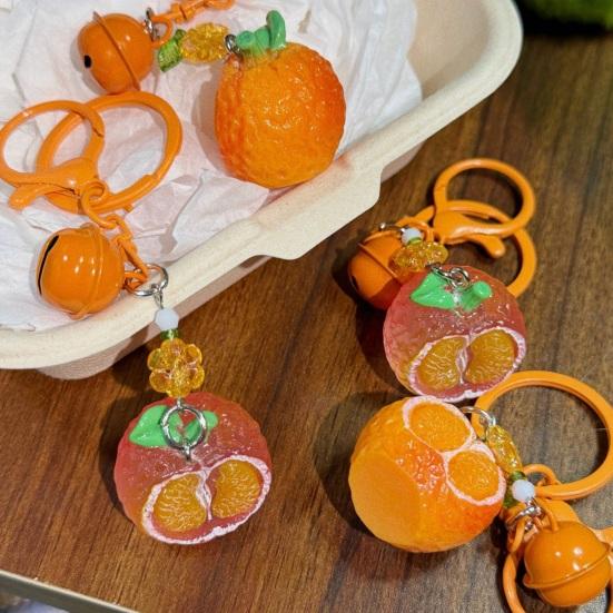 Bag Pendant 1:1 Realistic Orange Shape Resin Keychain with Bell Sound High Simulation Fruit Charm Key