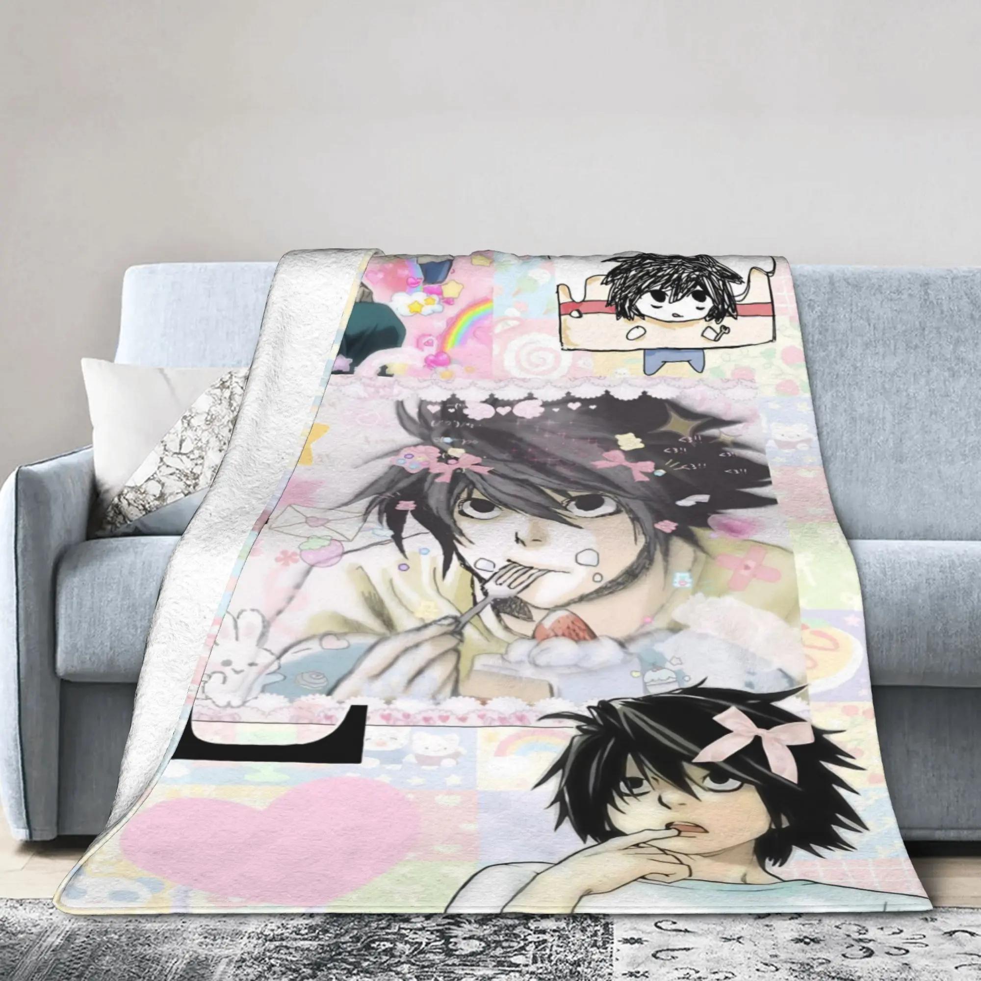 L Lawliet Knitted Blanket Death Note Anime Fuzzy Throw Blanket for Bedroom Sofa UltraSoft Warm Bedspread Decor 100cm by 150cm