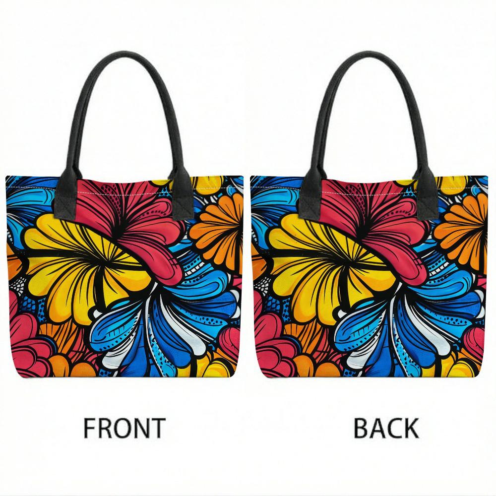  Colorful Floral Print Casual Tote Bag Large Capacity Daily Shoulder Handbag for Women
