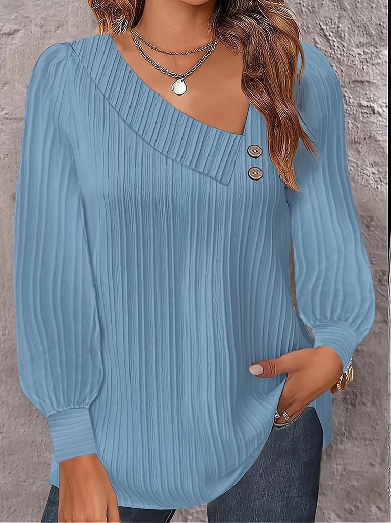 2024 Independent Station Wish Amazon, Spring and Summer Simple Fashion V-neck Button Solid Color Long-sleeved Shirt Women