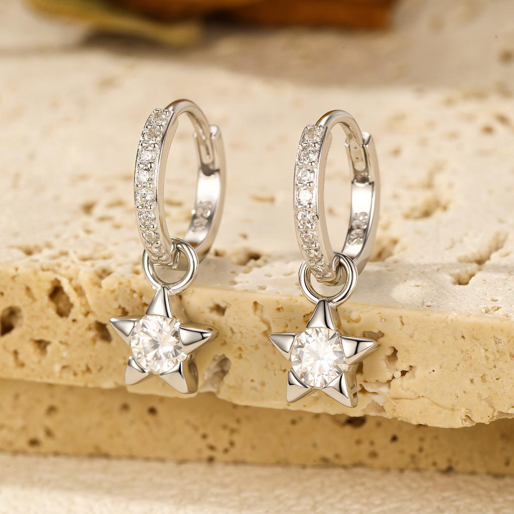 MODIAN D Round Moissanite Ear Buckles 925 Silver Fashion Stars Hoop Earrings For Women Wedding Jewelry Gifts