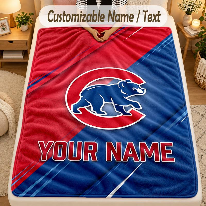Koc FlanelowyChicago Cubs Personalizowany Tekst z Imieniem Miękki Ciepły Koc Rzutowy Wystrój Domu Prezent