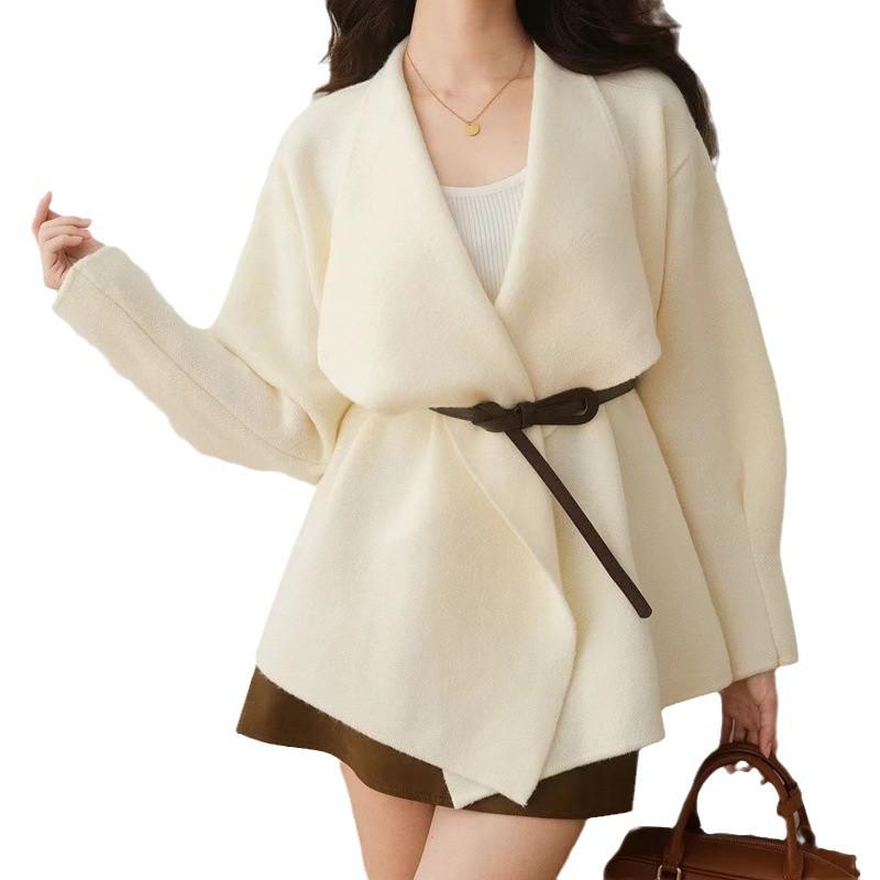 Elegant European & American Sweater Coat - Women's Autumn/Winter Knit, Loose Fit with Waist-Cinching Design, Versatile for Any Occasion