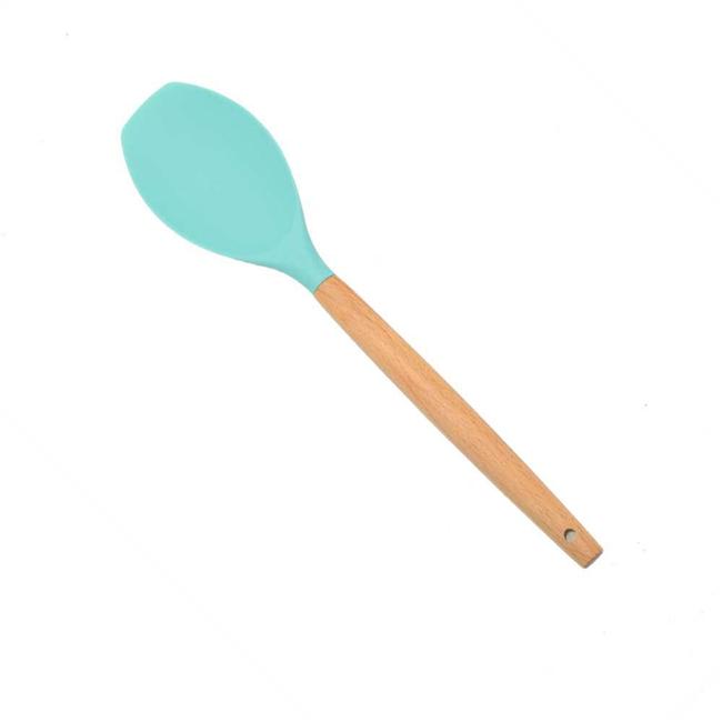 1PC Silicone Wood Turner Soup Spoon Spatula Brush Scraper Pasta Server Egg Beater Kitchen Cooking Tools Kitchenware Green/Pink