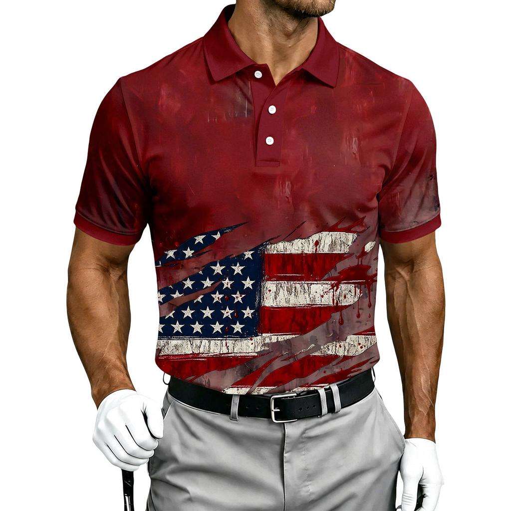 Men's Short Sleeve Polo Shirt Button Down Collar Halloween Themed Printed Casual Golf Polo Shirt for Outdoor Activities