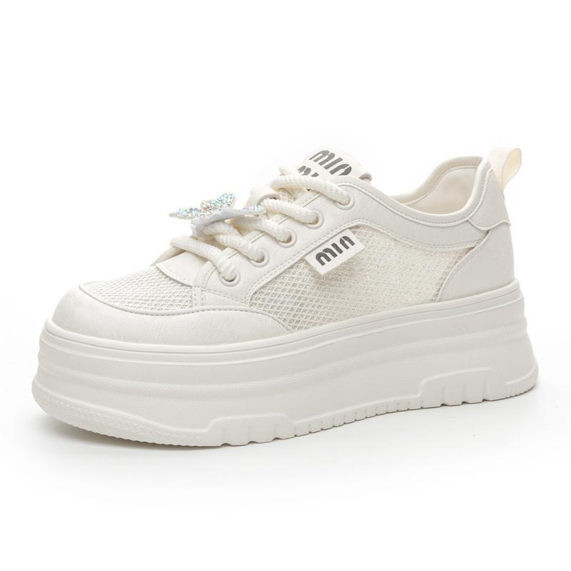 Little White Shoes Women's Versatile Leather Muffin Thick-soled Small Comfortable Sports and Leisure Board Shoes