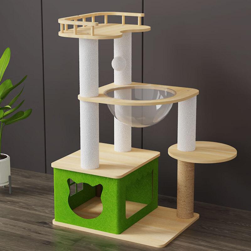 Solid Wood Multi-Level Cat Tree & Activity Center