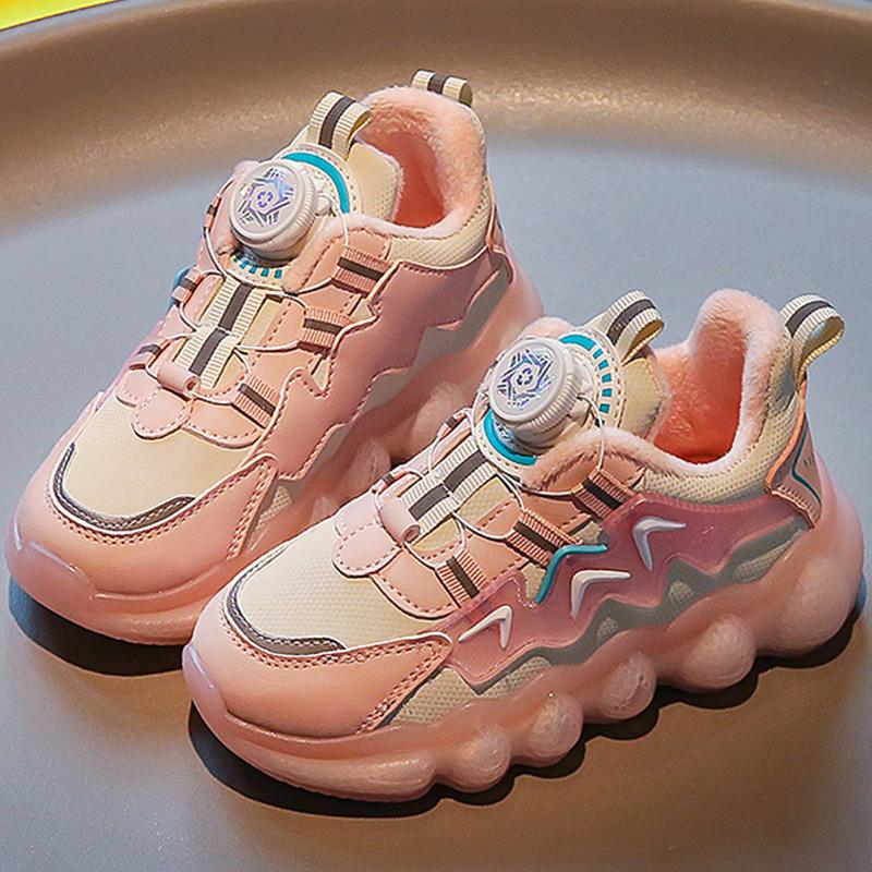 Hot Selling Children Cotton Shoes Breathability Anti Slip Sneakers Winter Warmth Light Rotating Buckle Kids Outdoor Casual Shoes