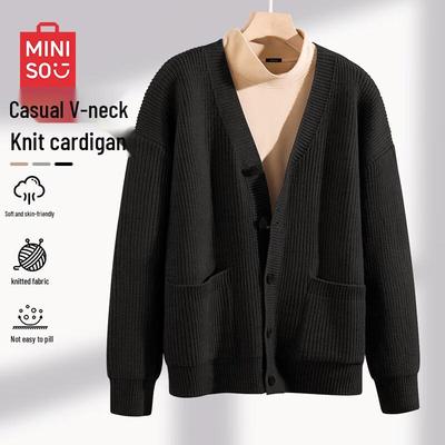Men's American Retro V-Neck Textured Knit Cardigan