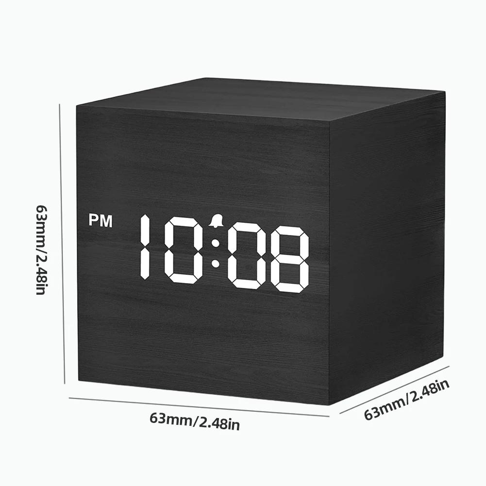 Wooden Digital Alarm Clock with Temperature LED Clock Art Ornament USB/Battery Powered Bedroom Table Clock for Office Room Decor