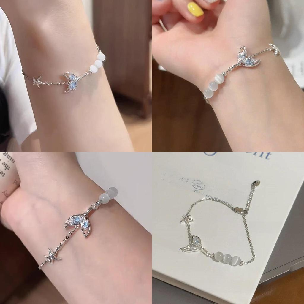 Zircon Fish Tail Glass Starfish Bracelet With Sparkling Inlaid Stones For Elegant Women