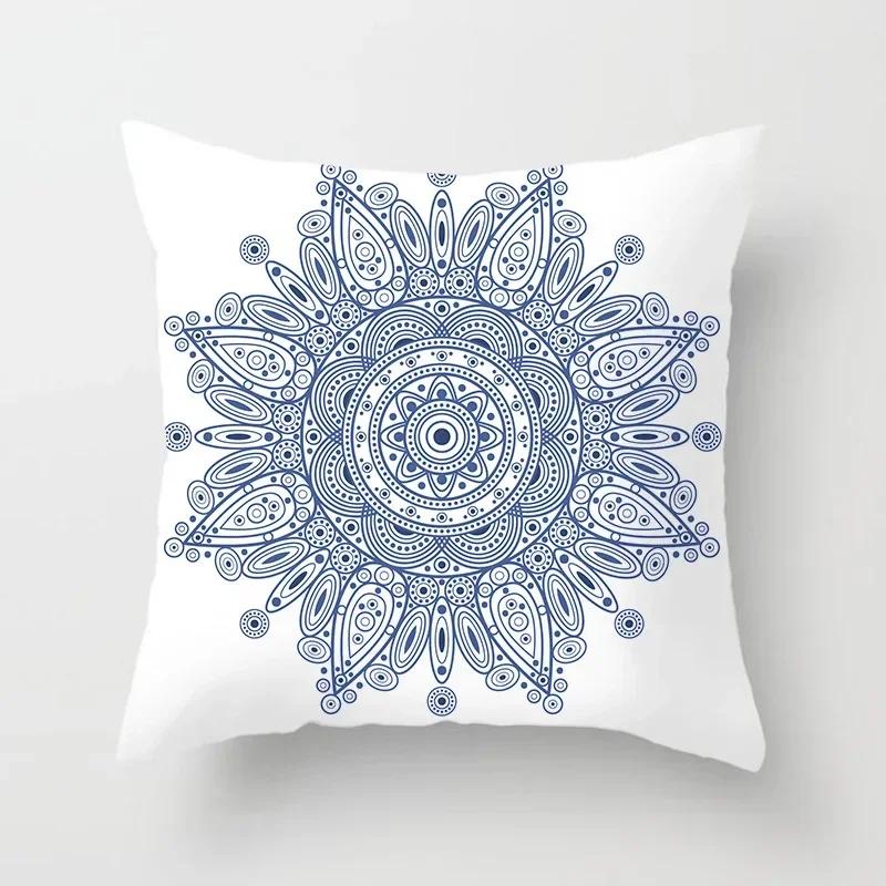 Blau Weiß Porzellan Druck Kissenbezug Böhmischer Stil Mandala Geometrie Kissenbezug Modern Mode Sofa Stühle Dekokissen