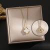 Elegant Gold-Plated Chinese-Style Four-Leaf Clover Necklace with Imitation Hetian Jade Pendant for Women