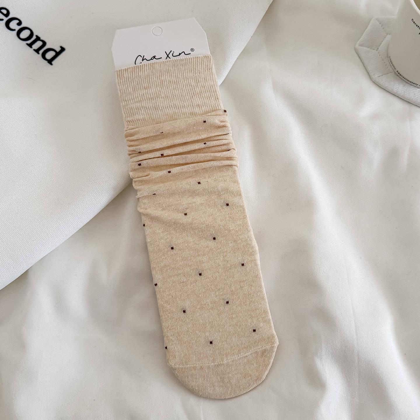 Korean Style Grey Polka Dot Mid-Calf Slouch Socks for Women - Thin Cotton, Spring/Summer. One Size (35-40) хаки
