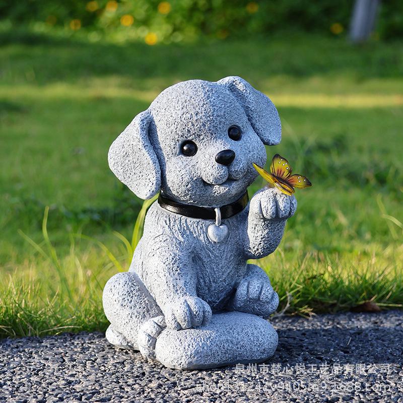Solar Resin Puppy Garden Statue Ornament for Lawn Decor