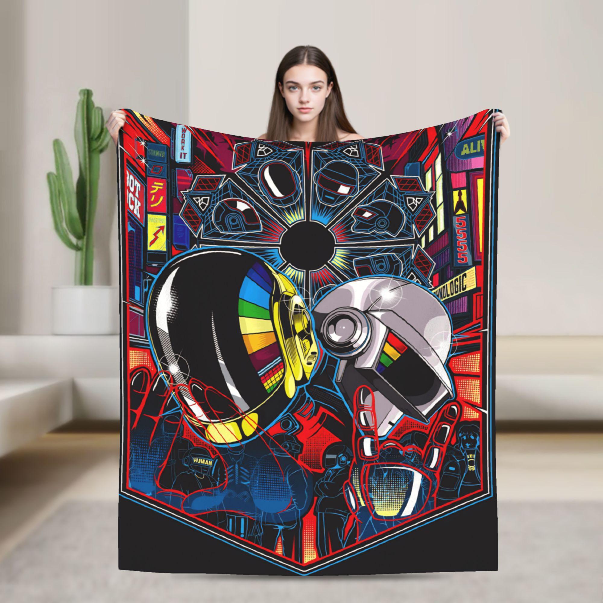 

Daft Punk Helmet Super Soft Blankets Camping Plush Throw Blanket Print Couch Chair Flannel Bedspread Sofa Bed Cover 30x40in