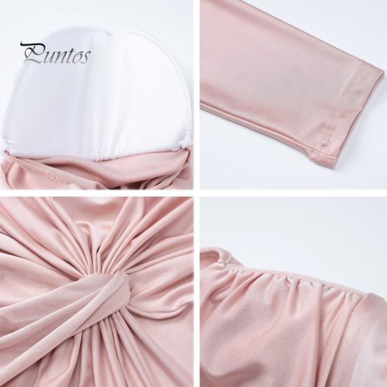 Dámské večerní šaty Skládaný uzel Dekor Slim Fit Kulatý výstřih vzadu Zip Zapínání po celé délce Svatební Party Prom Maxi šaty
