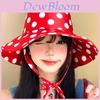 Vintage Red Polka Dot Bucket Hat With Wide Brim Sun Protection For Women Summer Casual