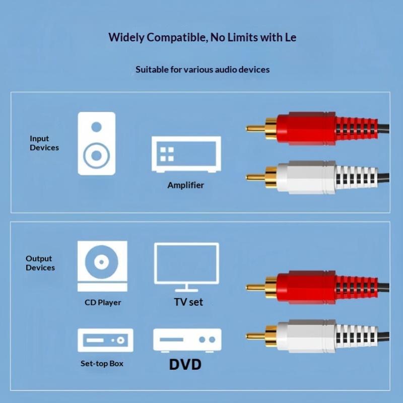 1Pcs Rca Audio Splitter Cable 2Rca Male To 2 Rca Male Audio Video Cable For Dvd Sound Tv Box Louder 1.5 Meters