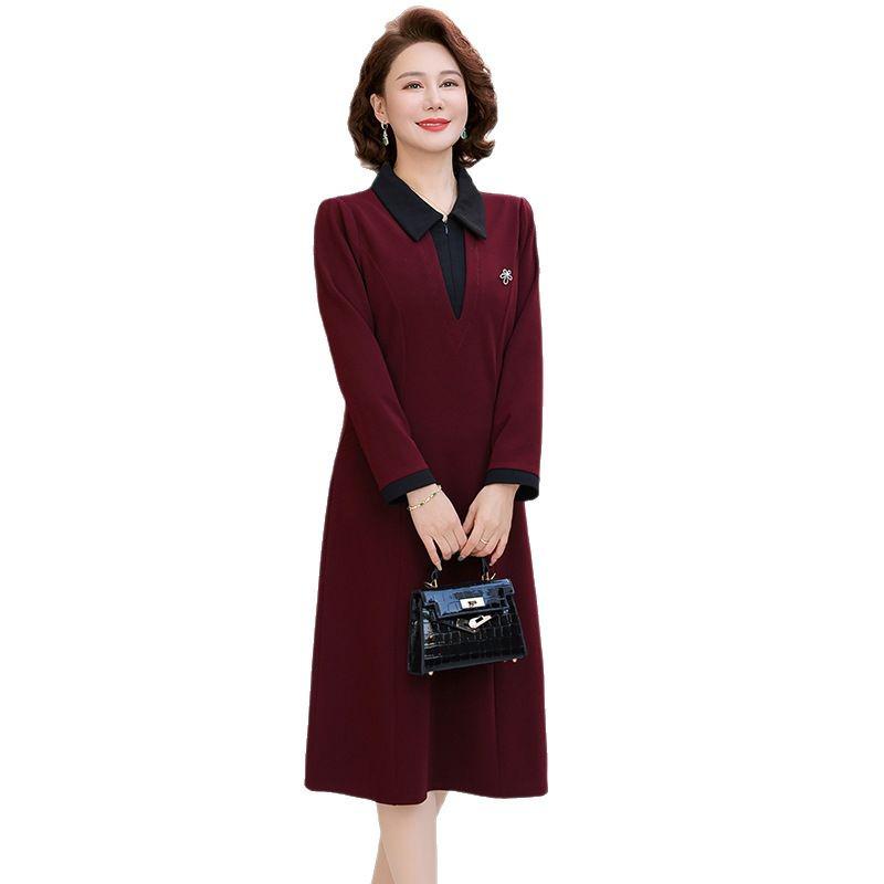 2025 Elegant Spring & Autumn Long-Sleeved Dress for Middle-Aged Women: Stylish & Noble