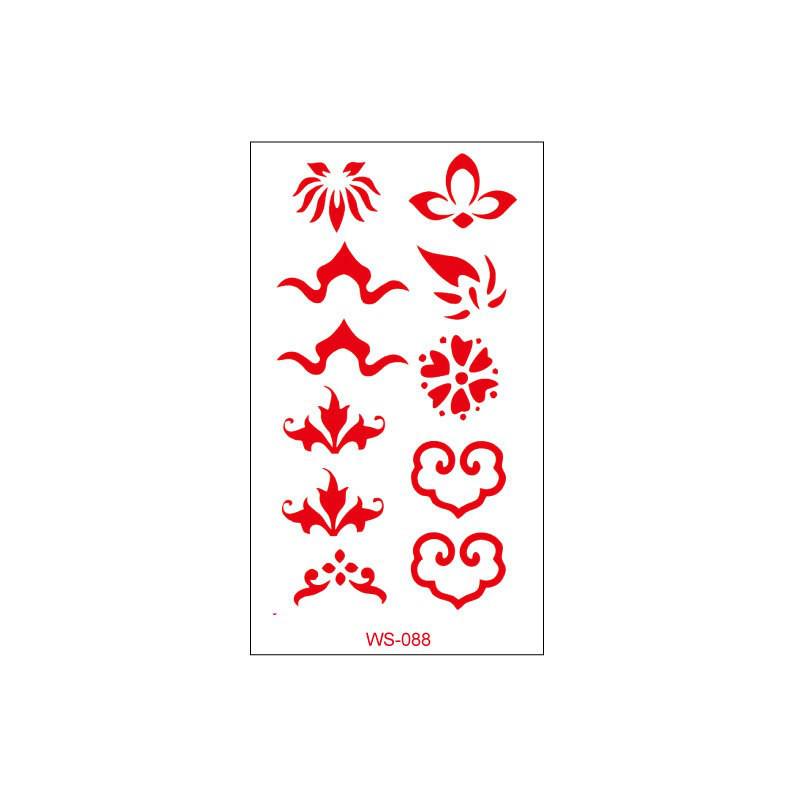 Waterproof Floral Forehead Tattoo Sticker for Women & Children - Ancient Costume Fairy Hanfu & Bride Red Stickers