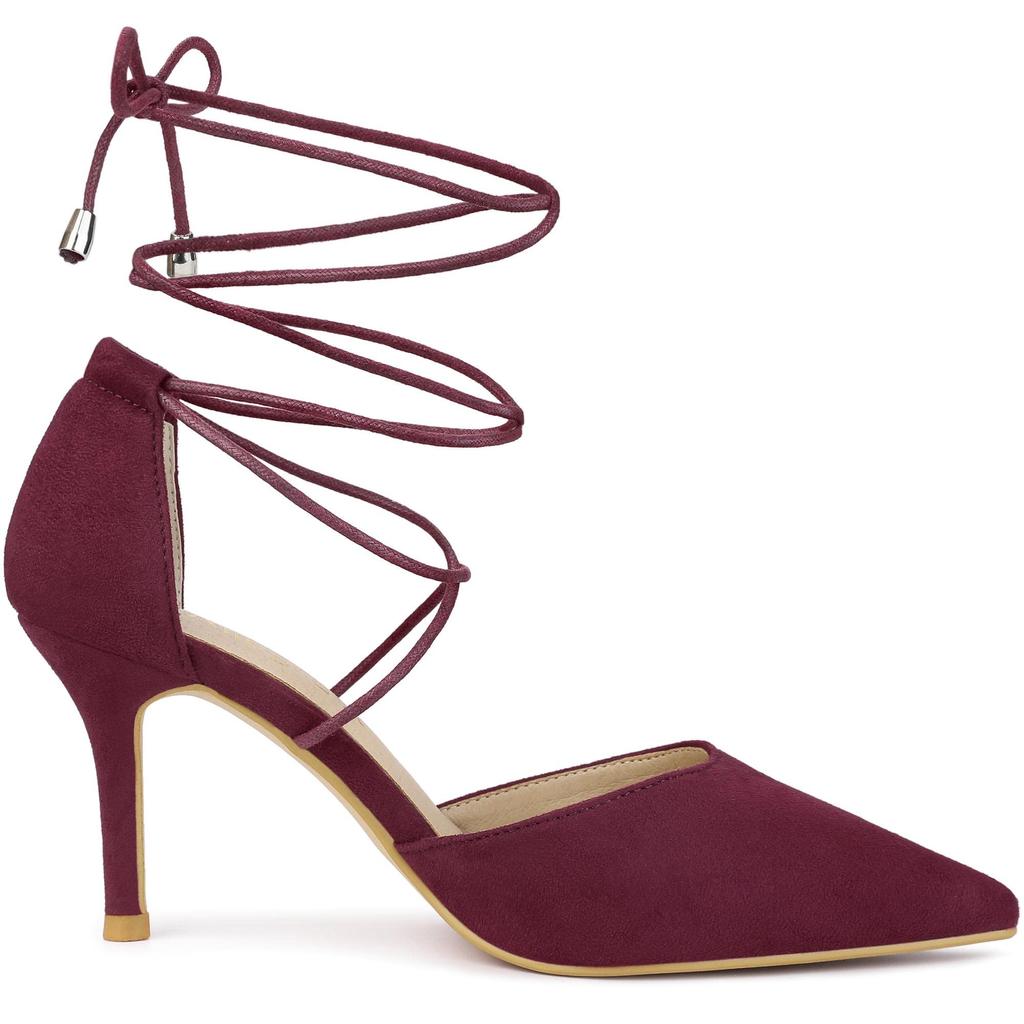 Allegra K Women's Lace-Up Pumps, Pointed Toe, Stiletto Heel, Burgundy, Size 25.0 Cm