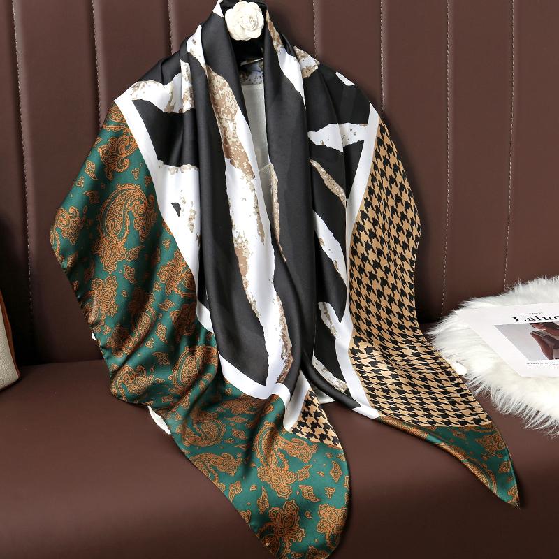 110cm Large Shawl Silk Square Scarf for Women Luxury Print Hijab Bandana Muslim Headband Wrap Beach Stoles Foulard Echarpe 2023