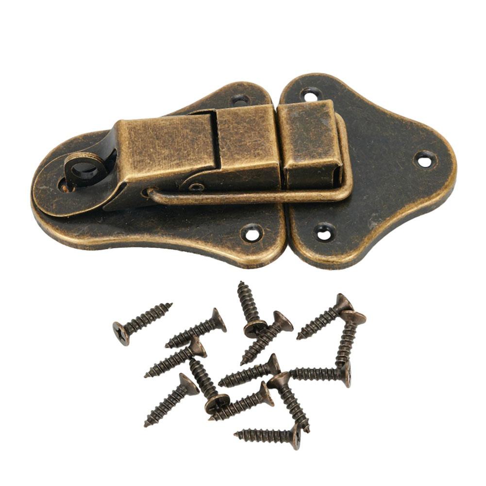 1*Box Lock Latch 95 * 52mm Antique Style Bronze Jewelry Tool Box Cabinet Drawer Lock Latch Toggle + Screws Practical