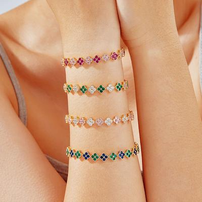 Classical And Exquisite Diamond-inlaid Four-leaf Flower Stainless Steel Bracelet Suitable For Daily Travel And Fashion Zircon