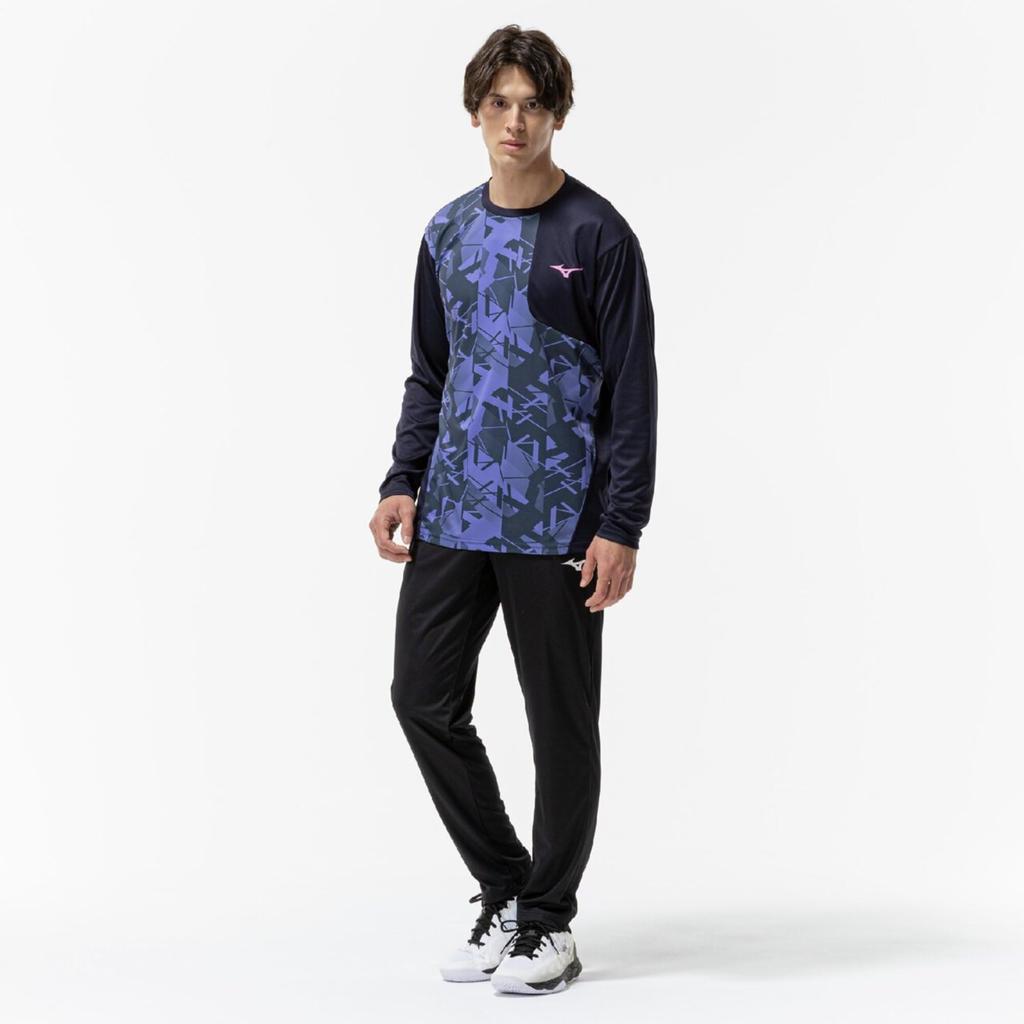 Tennis Wear Long Sleeve Practice Baritone Size 62JAC540 T-Shirt, Moisture-Wicking, Quick-Drying, Unisex, Blue, L,