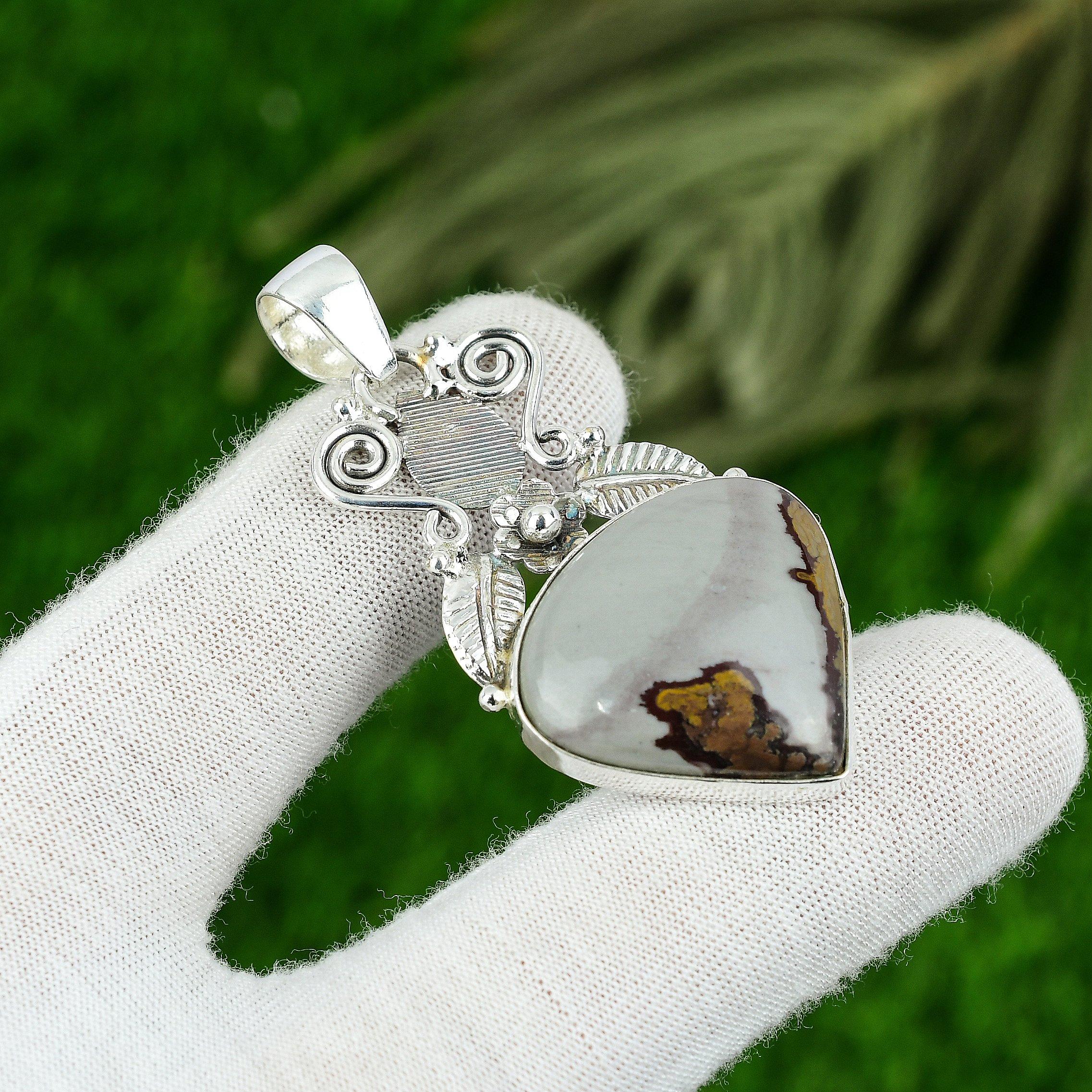 

Mothers day Sale 925 Sterling Silver Coffee Bean Jasper Gemstone Wedding Pendant