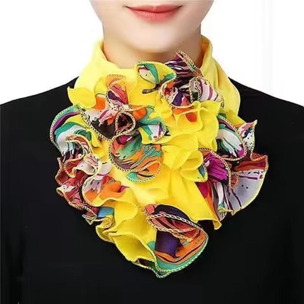 2025 Versatile Women's Scarf Fashion Flower Neck Scarf Luxury Flower Print Contrast Wood Ear Edge Scarf