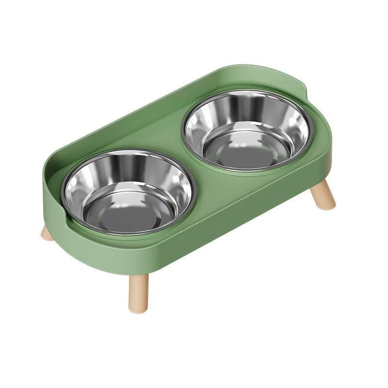 1pc Double-layer Pet Food Bowl, Anti Slip Stainless Steel Raised Bracket with Splash Proof Cat and Dog Supplies