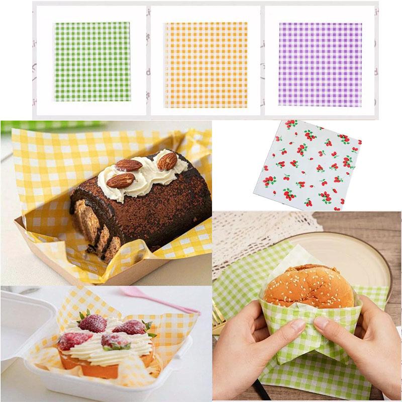 Colorful Gingham Food Wrapping Paper Waterproof and Greaseproof Wax Paper Sheets for Baking Sandwich Snacks Bread and Party Use