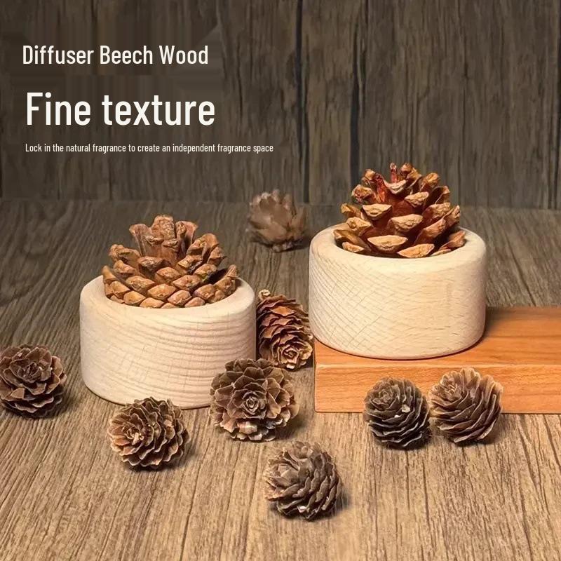 Newcomer Discount: Beech Wood Pine Cone Flameless Diffuser - Creative Aromatherapy for Desktop & Car