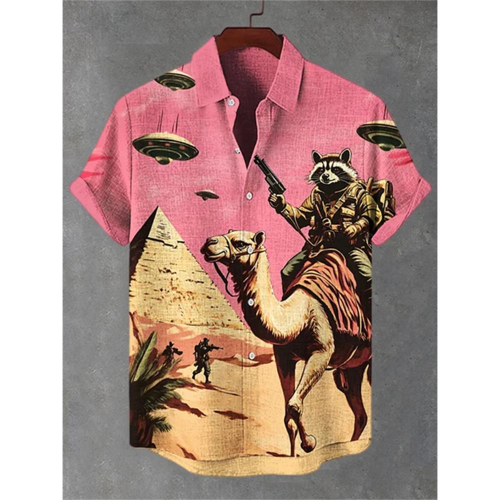Men's Summer Fashion Printed Short-Sleeve Shirt, Casual Retro Men's Trendy Lapel Casual Top, Hawaiian Shirt