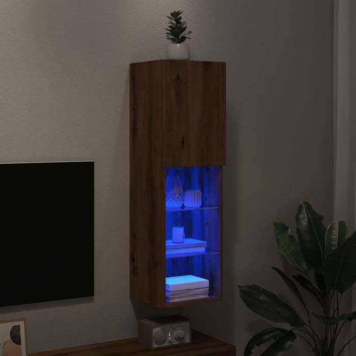 VidaXL Meuble TV avec lumières LED chêne artisanal 30,5x30x102 cm, support TV, armoire média, console TV, meuble HiFi, 857678