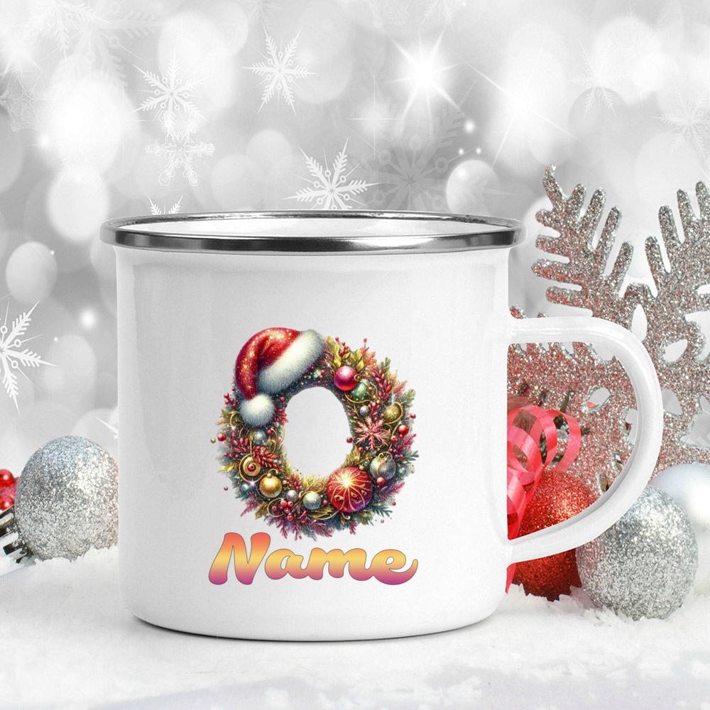 Personalized Cup Custom Name 26 Letter Juice Coffee Enamel Cups Large Capacity Mugs Christmas Gifts