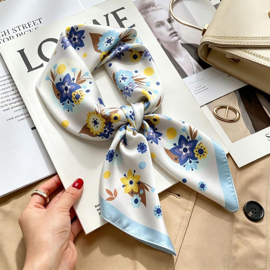 Simple temperament Spring and summer female imitation silk scarf versatile Korean version casual small square scarf neck protection decorative scarf