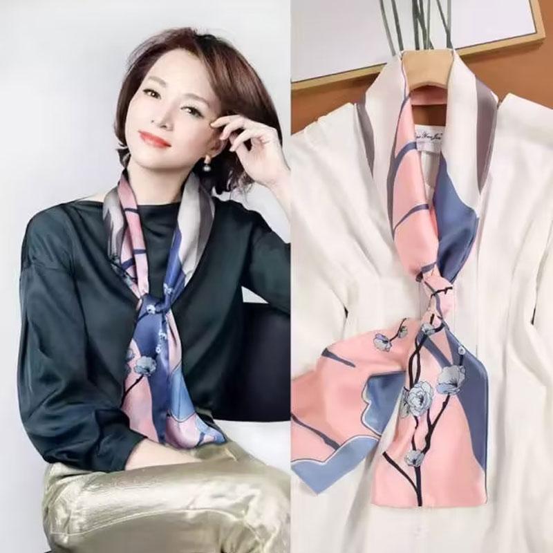 1 pcs 150x14cm Korean Style Silk Scarf Spring Autumn Small Narrow Long Hair Tie Square Scarf Suit Shirt
