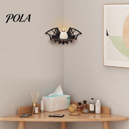 Spooky Bat Theme Shelf Halloween Wooden Corner Shelf, Black Wall Mounted Candle Holder Stand, Party Ornament Gothic Decor Display Rack for Home Party,