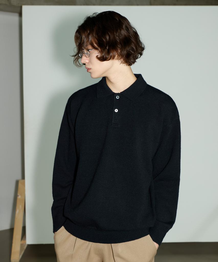 SIGNATURE Soft Semi-Overfit Collared Knit [Black]