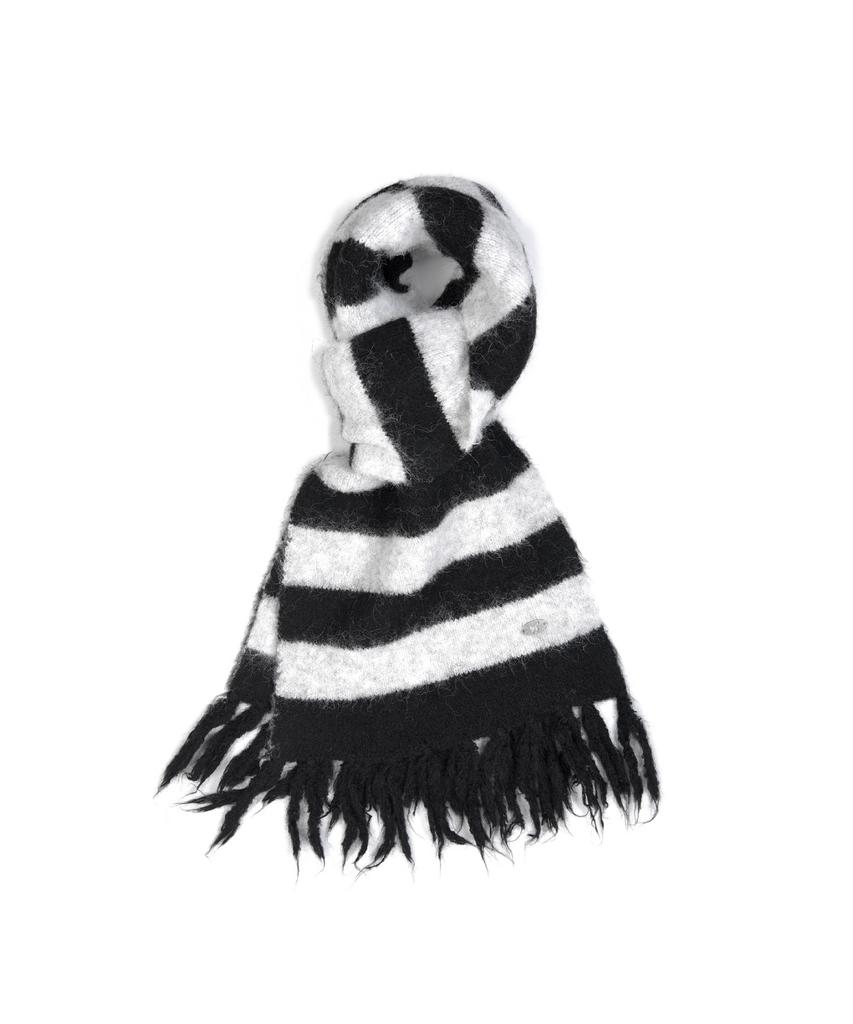 Nigaennikol Stripe Hairy Fringe Muffler_Black