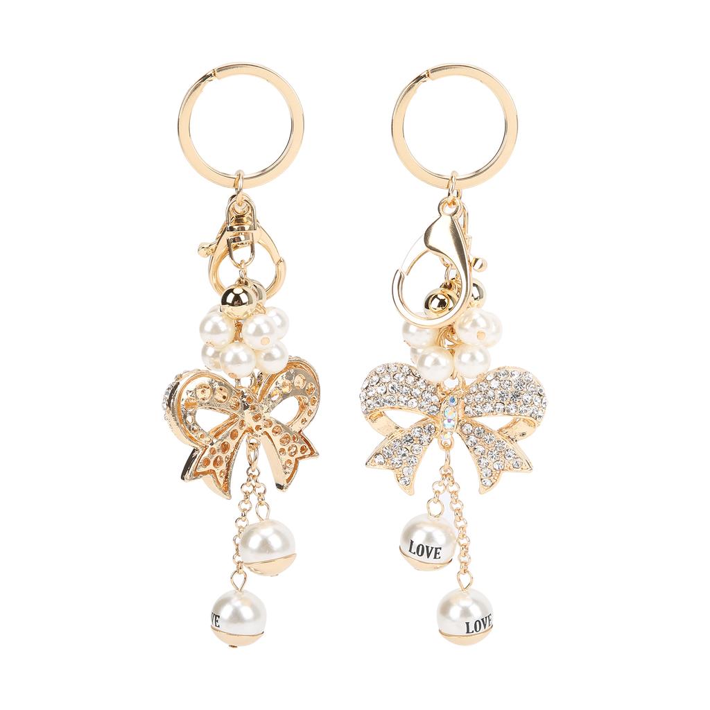 2Pcs Bowknot Keychain Bow Shaped Cute Faux Pearl Car Key Pendant Purse Backpack Accessories